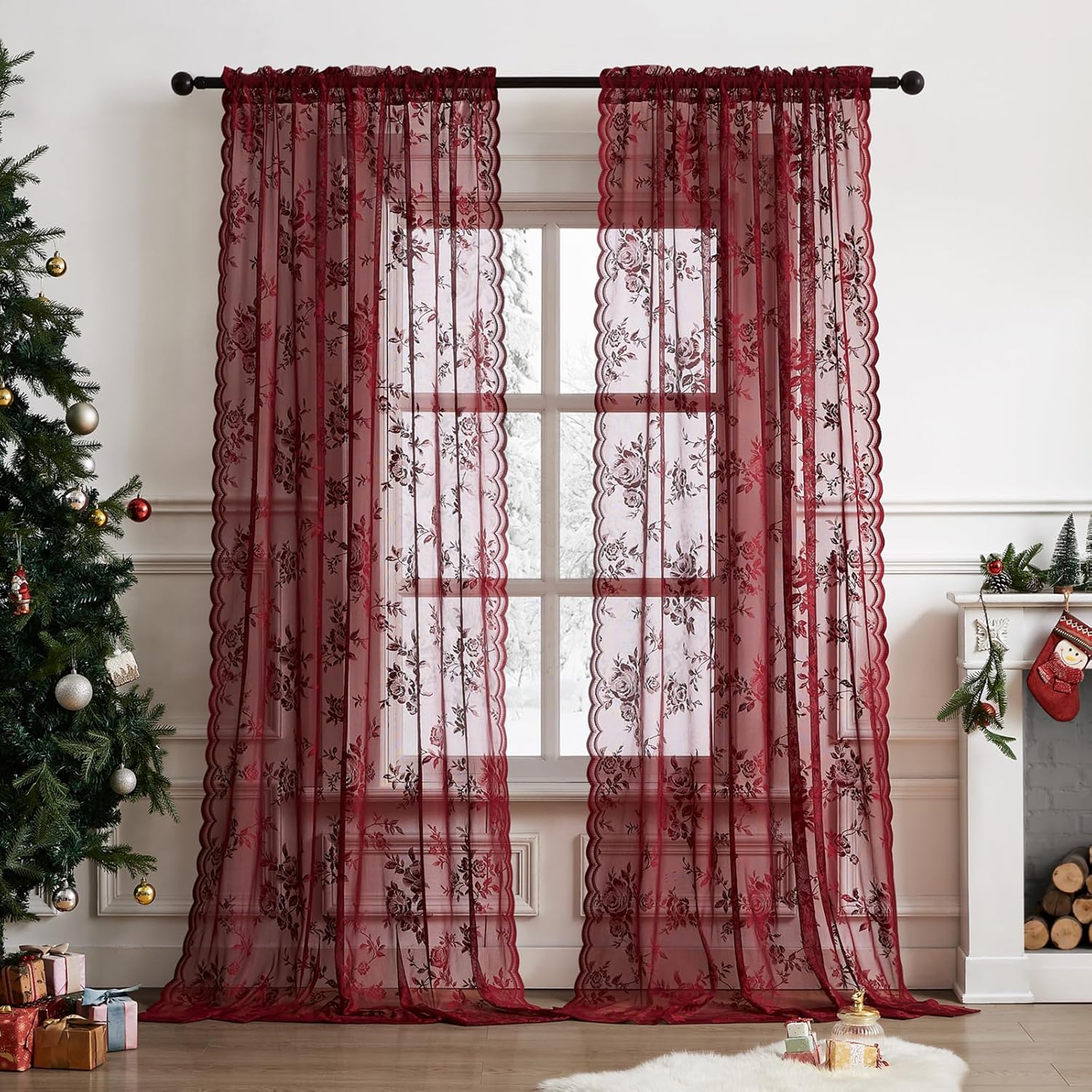 Curtain Rods - 1 Tenda in Pizzo Bordeaux, Lunghezza