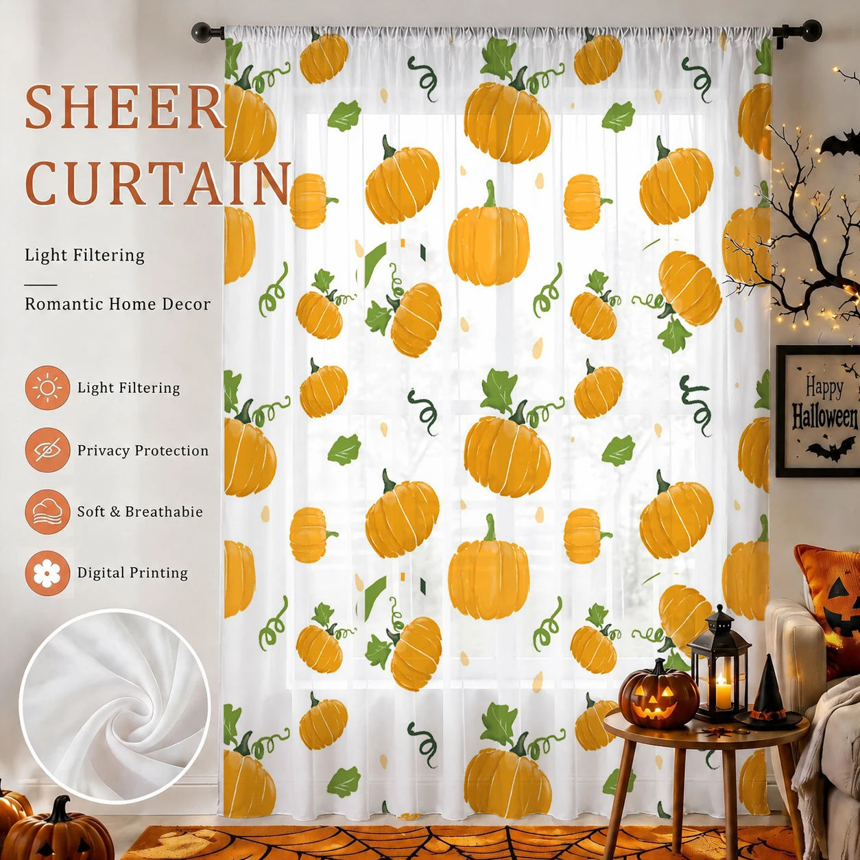 Curtain Rods - Tenda Trasparente di Halloween con Tasca